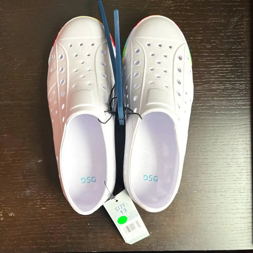 DSG Kids' White Slip-On Water Shoes with Rainbow Accents